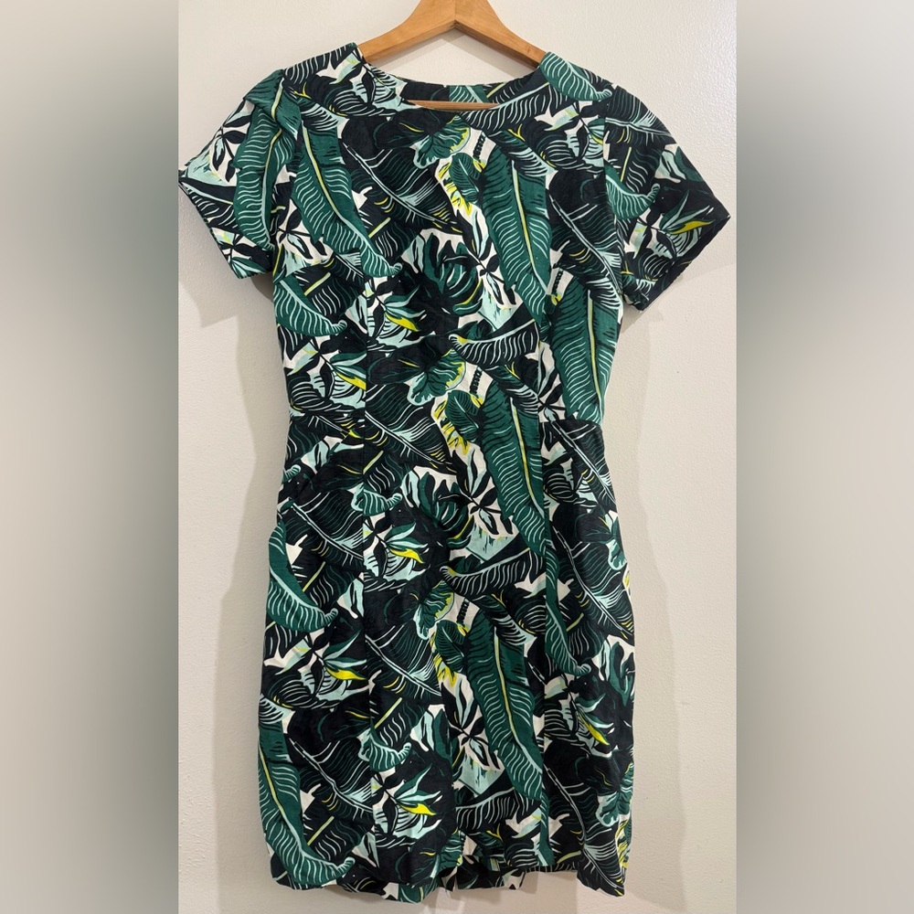 WHIT Tropical Green & Black Leaf Print Midi Dress